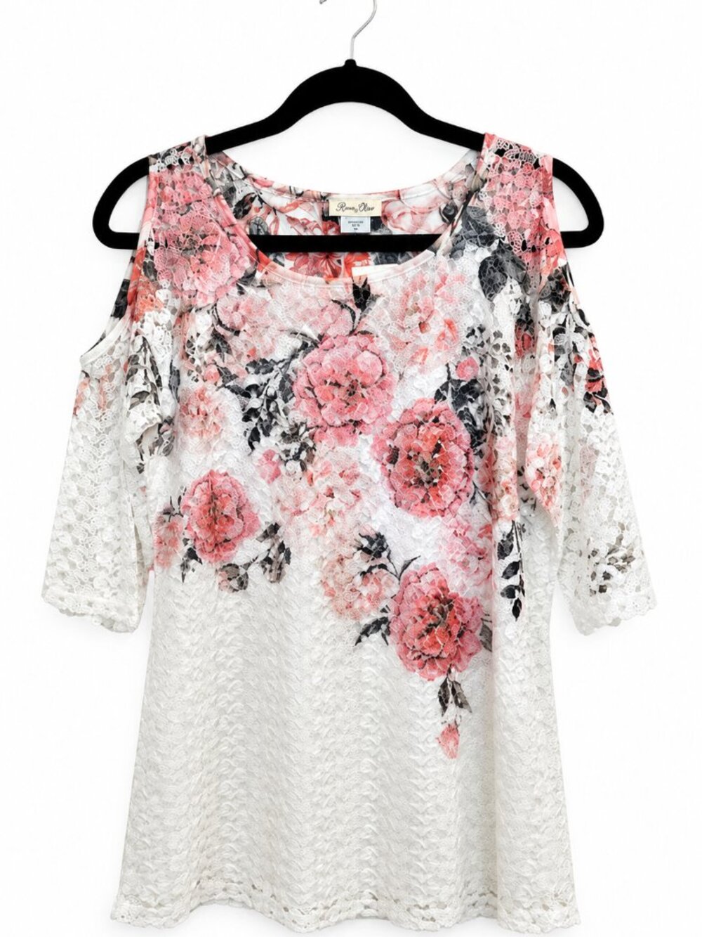 Brittany Black Pink Floral Lace Cold Shoulder Top Size Small NWT
